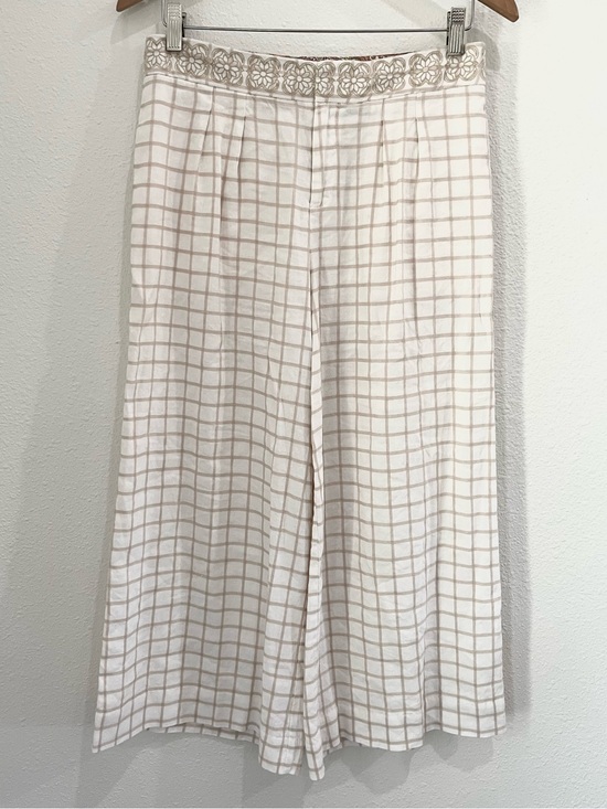 elevenses Pants - Anthropologie Wide Leg Linen Blend Pants Embroidered Cropped Boho Neutral